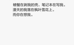 “螃蟹在剥我的壳，笔记本在写我。漫天的我落在枫叶上雪花上。而你在想我。”这句话什么意思？这是笔记本